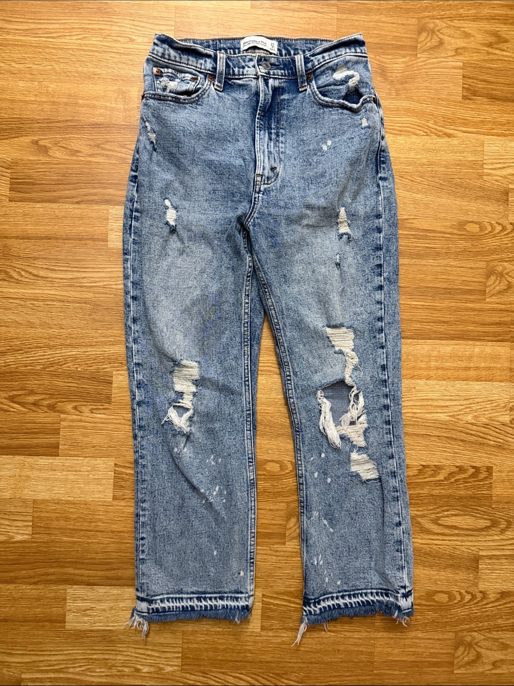 Abercrombie & Fitch High-Rise Distressed ultra high rise ankle straight